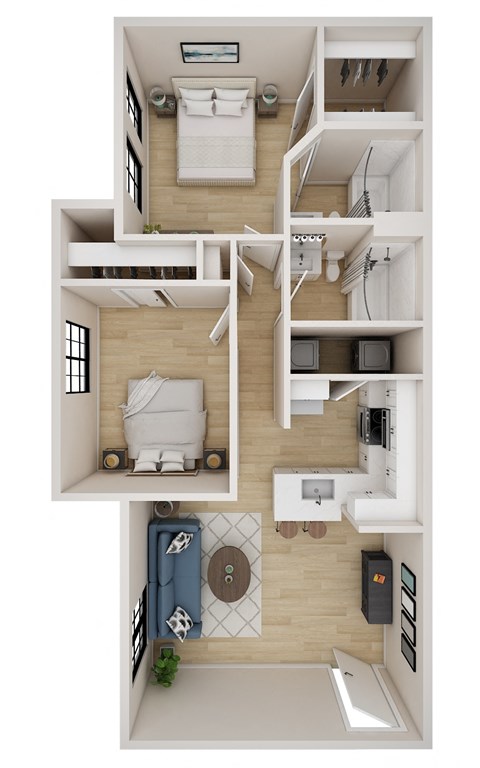 Floor plan for 2 beds, 2 baths, 793 sqft